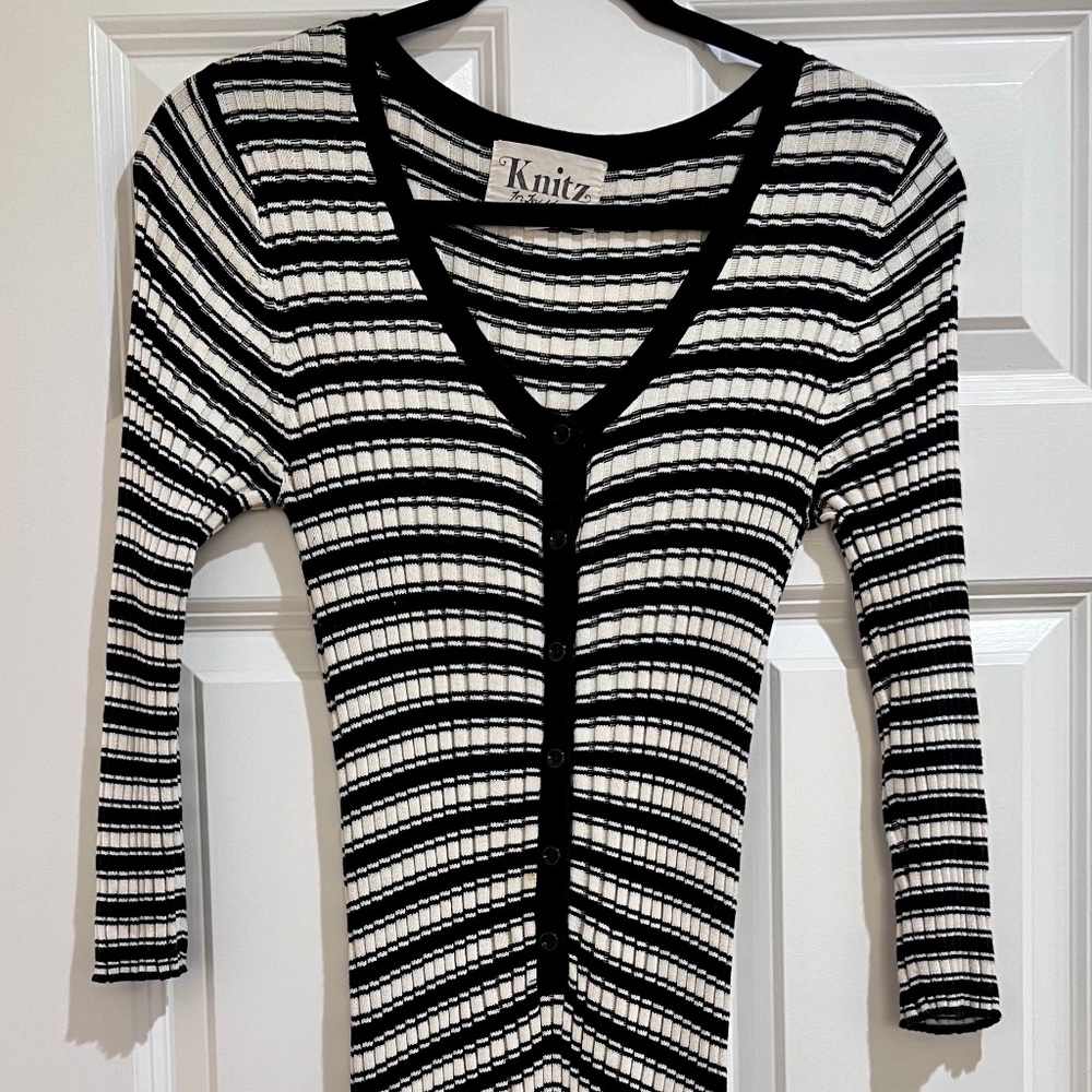 For Love And Lemons Black and White Ribbed V-Neck Mini Dress